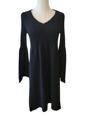Calvin Klein Black Wool Blend V-Neck Sweater Dress Size Small
